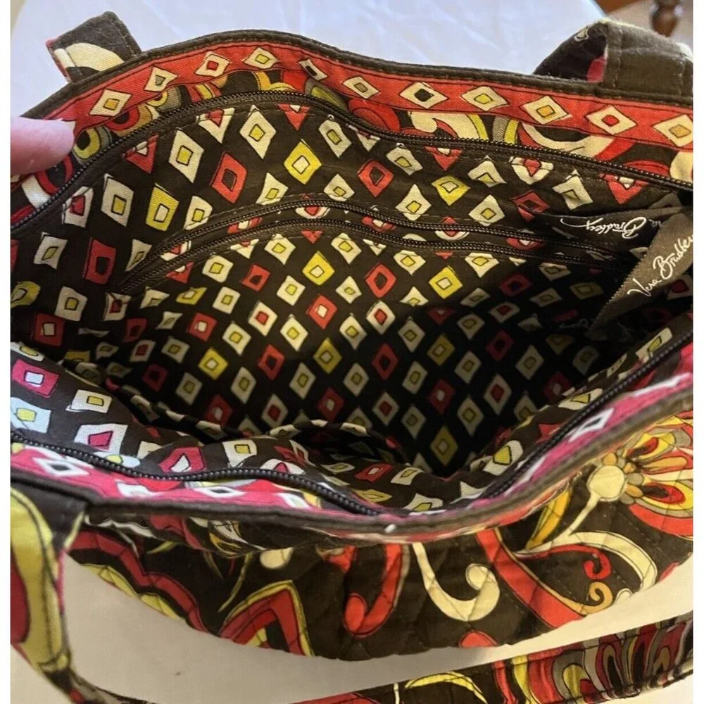 Retired Brown Yellow Red Floral Vera Bradley Pucini Handbag Purse HOBO Bag NWOT